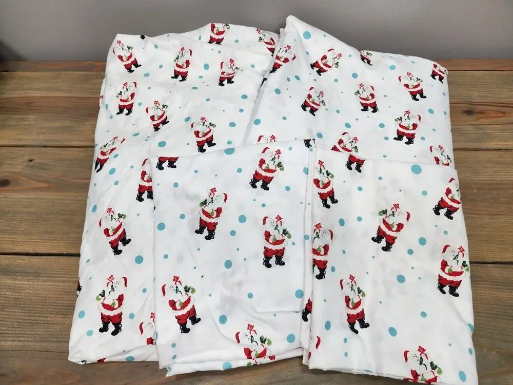 Joyland Santa White Christmas Sheets Full Size 4 Piece Set